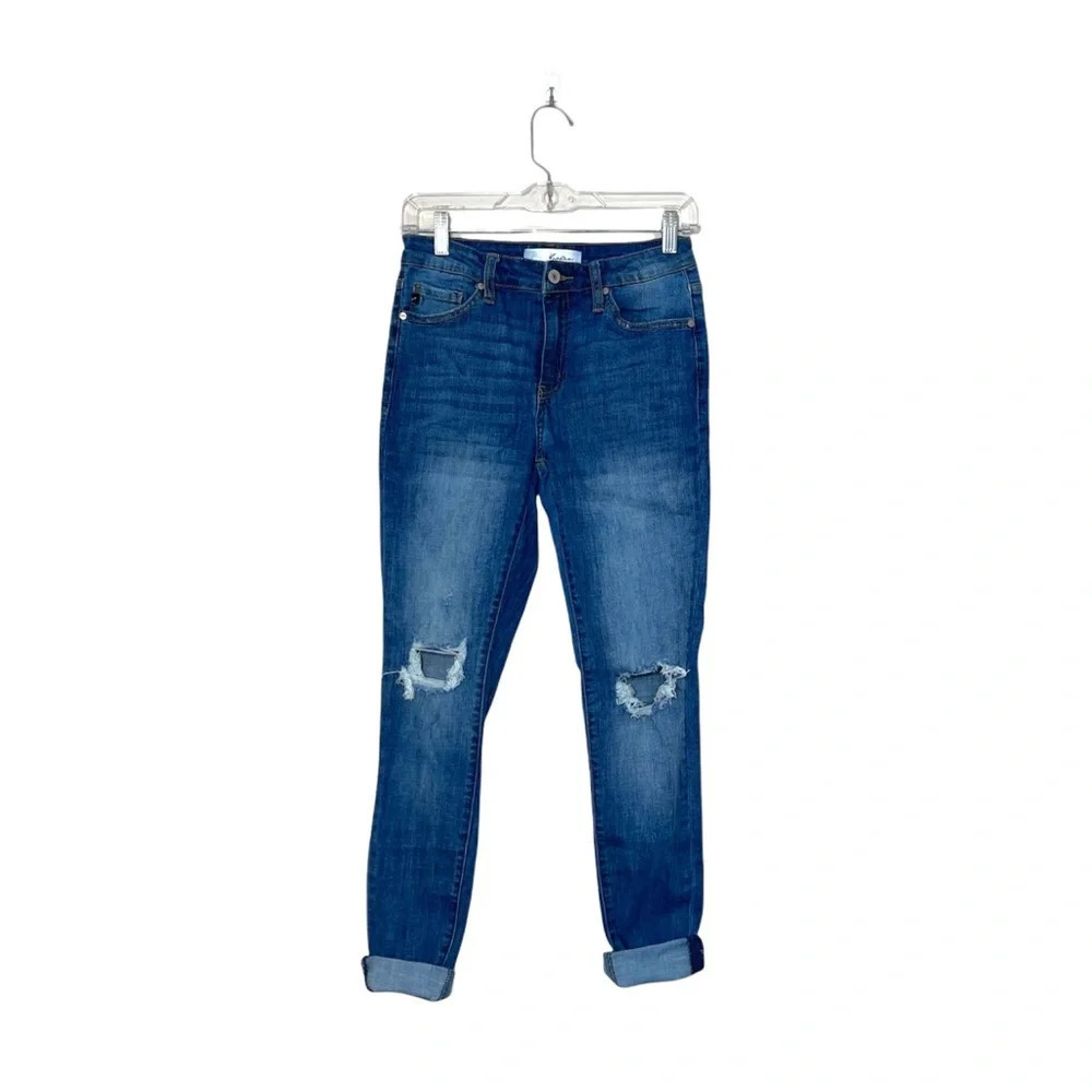 KanCan Ripped Knee Skinny Jeans Medium Wash High Rise Cuffed Denim 27 Women’s